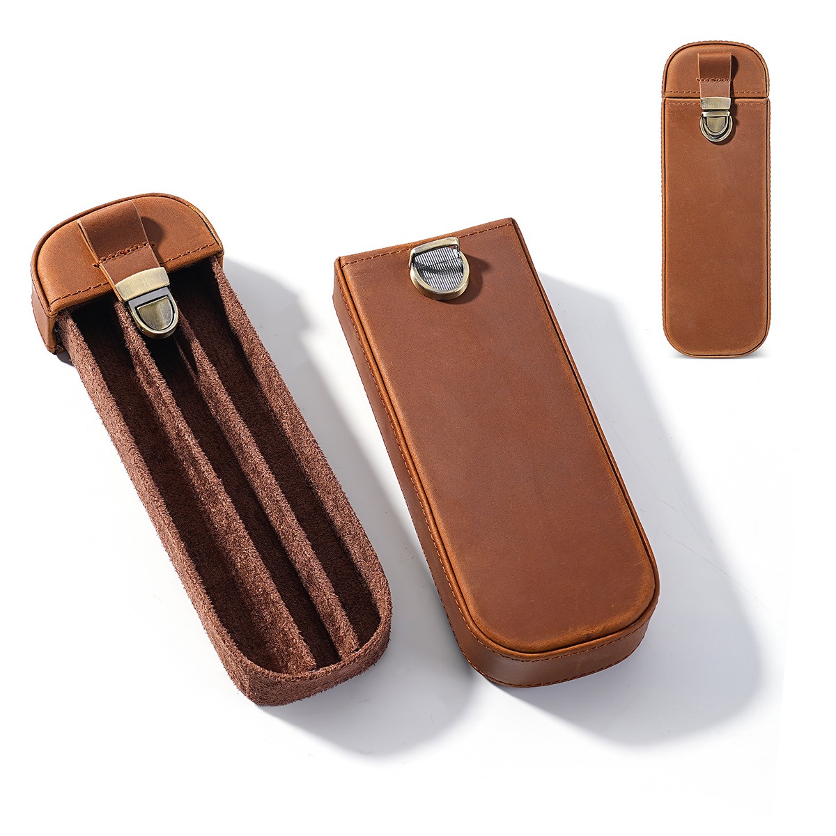 Leather Fountain Pen Case 3 Slots Pouch - Handmade Leather 3 Slots Fountain Pen