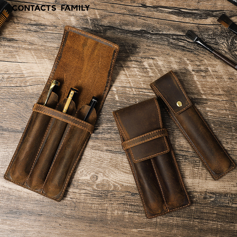Vintage Crazy Horse Leather Pe - огляд і ціна Leather Fountain Pen Case 3 Slots Pouch