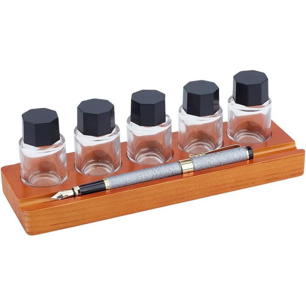 5-Hole Calligraphy Ink Pot Hol - огляд і ціна Wooden Fountain Pen Desk Stand Holder