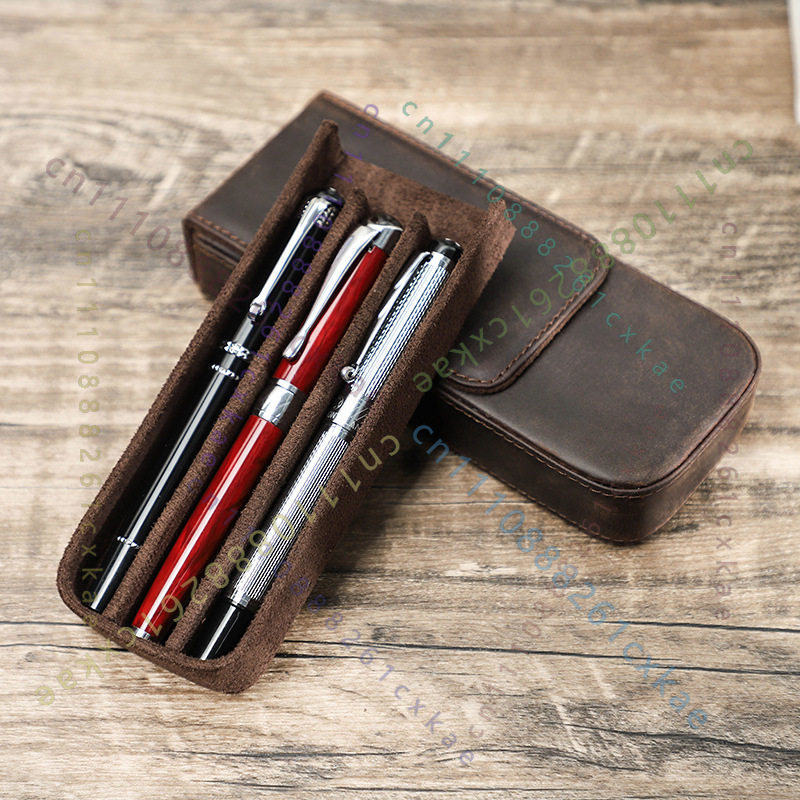Vintage Crazy Horse Leather Pe - огляд і ціна Leather Fountain Pen Case 3 Slots Pouch