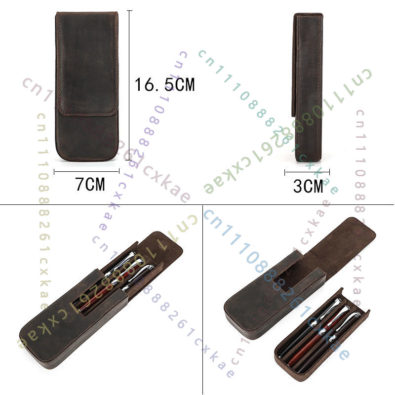 Vintage Crazy Horse Leather Pe - огляд і ціна Leather Fountain Pen Case 3 Slots Pouch