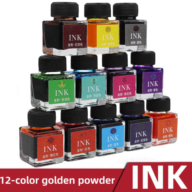 12-Color Shimmering Gold Powde - огляд і ціна Glass Dip Pen Calligraphy Ink Set